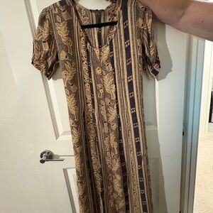 Floral Striped Maxi Dress in Black and Tan